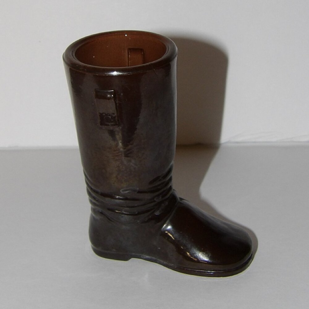 Libby Glass Novelty Tall Work Boot Glass Toothpick Holder Cola Brown
